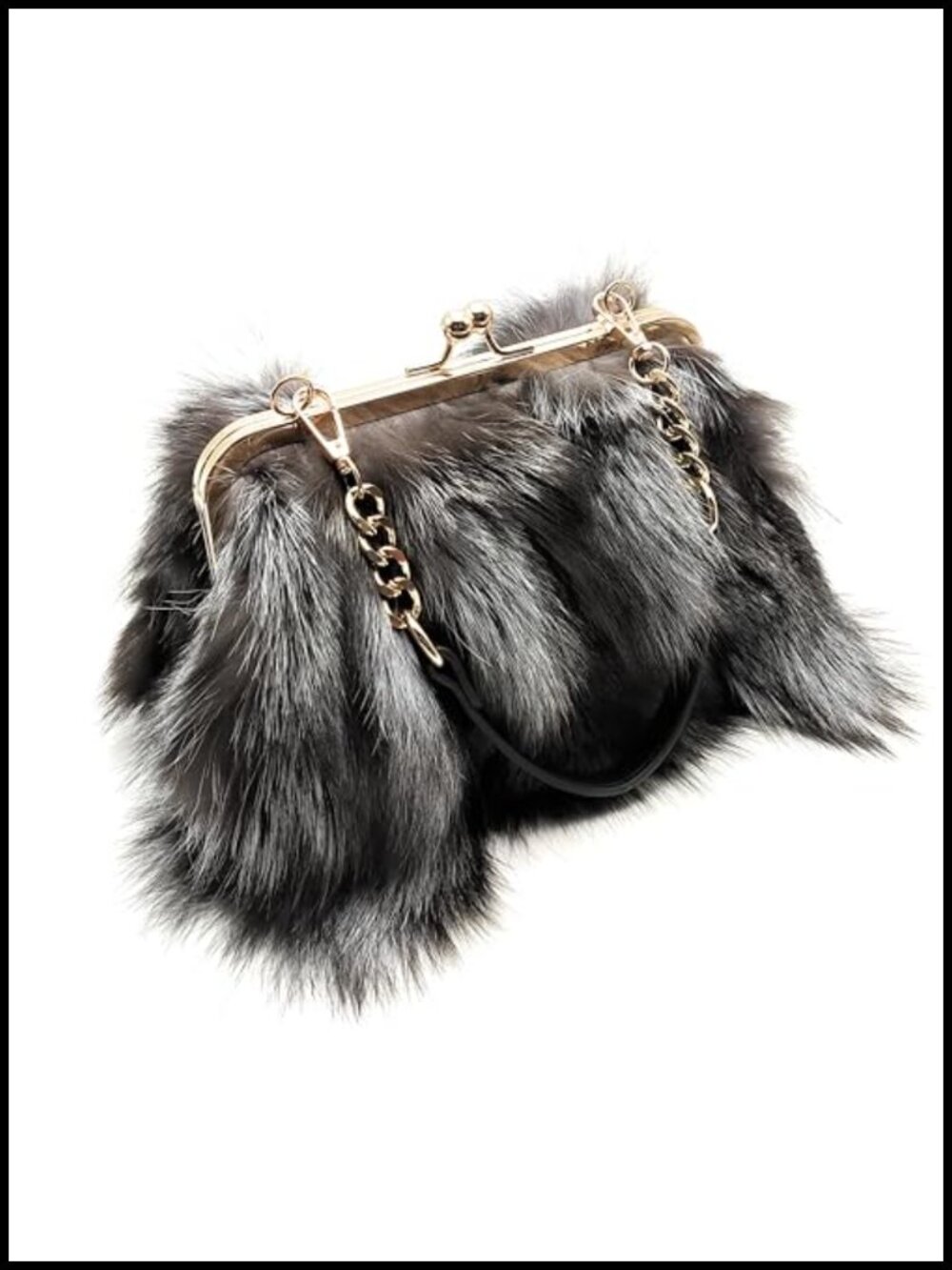 Real Silver Fox Fur Handbag Shoulder Purse
